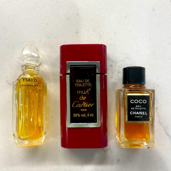 Lot of 3 MINI Designer Womens EaudeToilette:Must de Cartier,Coco Chanel,Givenchy - Picture 1 of 7